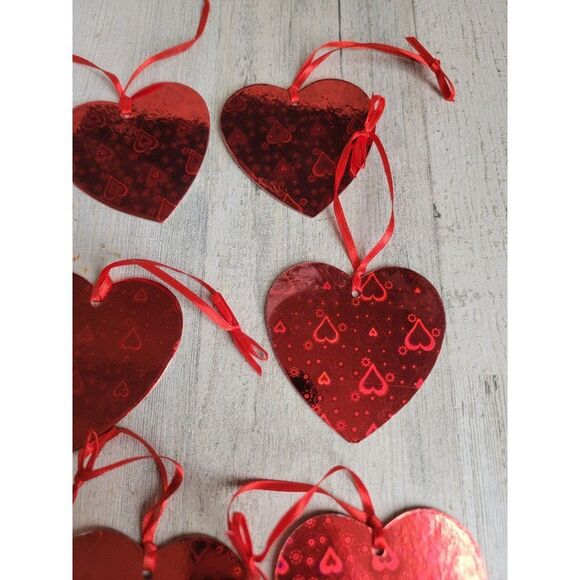 Holographic heart Valentine red set ornament Xmas decor - Picture 6 of 6